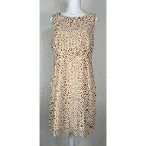 J. Crew Champagne Lace Sleeveless Mini Tiered Dress Size 10 - Picture 1 of 12